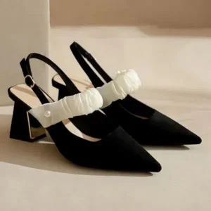 Techshoppy Women Fashion Elegant Solid Color PU Pointed Toe Kitten Heel Sandals