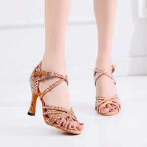 Techshoppy Women Fashion Solid Color Suede Rhinestone High Heel Ankle Strap Buckle Sandals