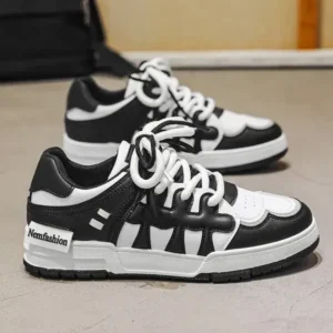 Techshoppy Men Fashion Black White Stitching Low Top Sneakers