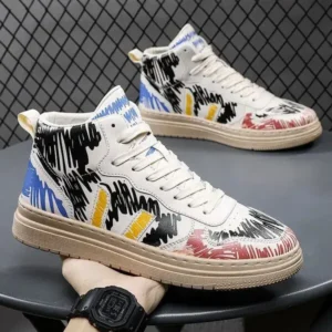 Techshoppy Men Fashion Graffiti Thick Sole Breathable Sneakers