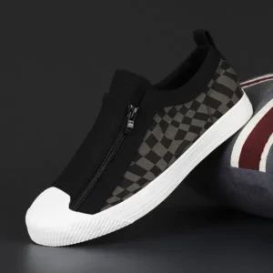 Techshoppy Men'S Fashion Plaid Print Zipper Canvas Shoes