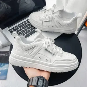 Techshoppy Men'S Fashion Breathable Thick-Soled Pu Sneakers