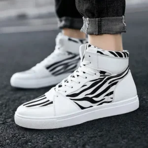 Techshoppy Men'S Fashion Zebra Print Breathable Canvas High Top Sneakers