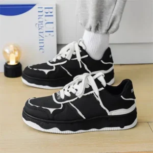 Techshoppy Men'S Fashion Black White Breathable Canvas Sneakers