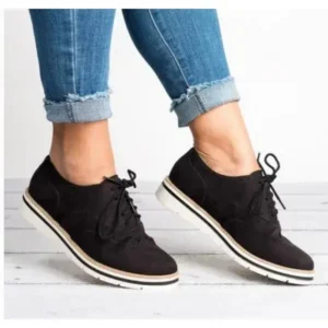 Techshoppy Women Retro Plus Size Simple Solid Color Lace-Up Round Toe Sneakers