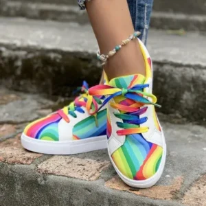 Techshoppy Women Fashion Casual Plus Size Graffiti Lace-Up Sneakers