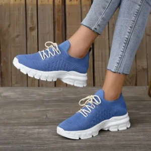 Techshoppy Women Fashion Casual Breathable Flying Woven Lace-Up Thick-Soled Sneakers