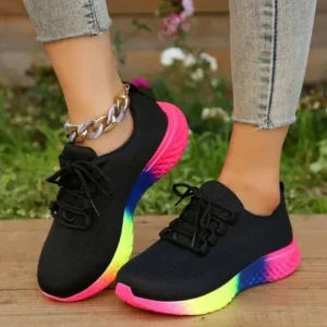 Techshoppy Women Fashion Casual Mesh Breathable Rainbow Sneakers