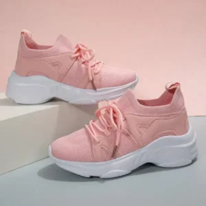 Techshoppy Women Fashion Casual Fly-Woven Breathable Lace-Up Sneakers