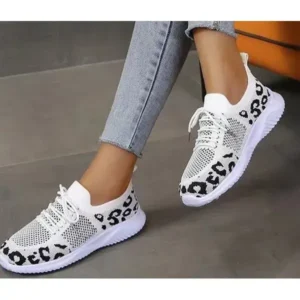 Techshoppy Women Fashion Plus Size Spotted Mesh Breathable Round Toe Sneakers