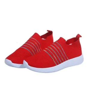 Techshoppy Fashion Casual Solid Color Striped Fly-Woven Mesh Breathable Flat Sneakers