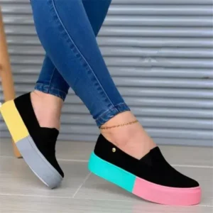 Techshoppy Women Fashion Casual Color Block Thick-Soled Elastic Loafers