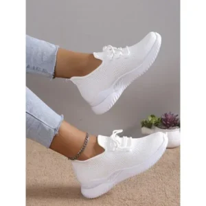 Techshoppy Summer Women Fashion Breathable Mesh Fly-Woven Solid Color Sneakers