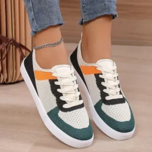 Techshoppy Women Fashion Casual Color Blocking Mesh Fly-Woven Breathable Sneakers