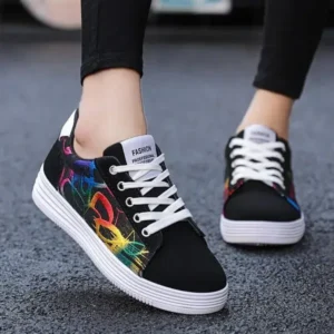 Techshoppy Men Fashion Graffiti Pattern Lightweight Canvas Sneakers