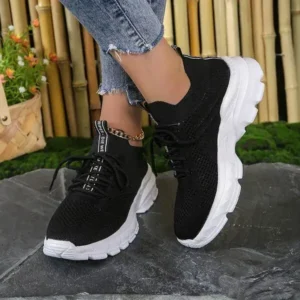 Techshoppy Women Fashionable Casual Solid Color Lace-Up Sneakers