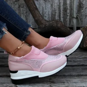 Techshoppy Women Fashion Casual Rhinestone Breathable Wedge Heel Sneakers