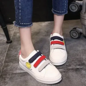 Techshoppy Women Fashion Casual Velcro Smiley Face Round Thick-Soled Sneakers