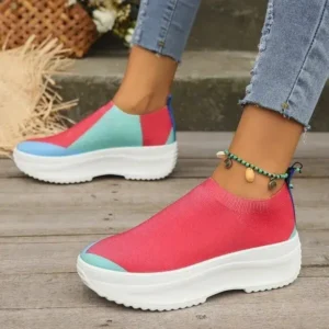 Techshoppy Women Fashion Casual Color Blocking Fly-Woven Thick-Soled Sneakers