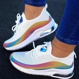 Techshoppy Women Fashion Casual Rainbow Color Blocking Sneakers