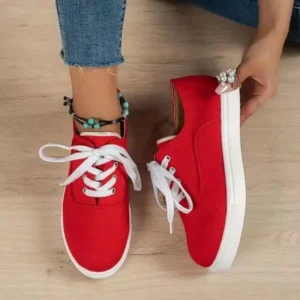 Techshoppy Women Fashion Casual Solid Color Lace-Up Canvas Shoes