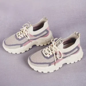 Techshoppy Spring And Autumn Women Fashion Casual Breathable Fly Weave Sports Thick-Soled Shoes