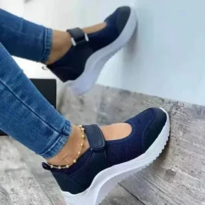 Techshoppy Women Casual Velcro Design Solid Color Breathable Platform Sneakers