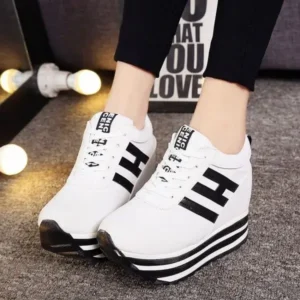 Techshoppy Women Fashion Casual Letter Printed Lace-Up Thick-Soled Sneakers