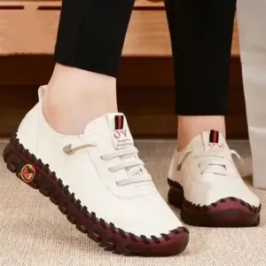 Techshoppy Women Fashion Retro Solid Color PU Breathable Hollow Stitching Sneakers