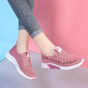 Techshoppy Women Fashion Lace-Up Round Toe Solid Color Breathable Sneakers