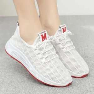 Techshoppy Women Fashion Mesh Solid Color Lace-Up Sneakers