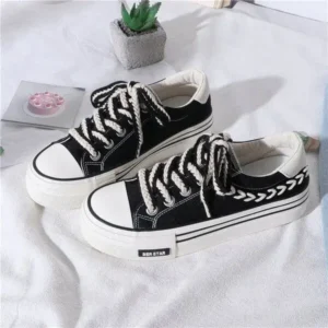 Techshoppy Women Fashion Cloth Breathable Platform Lace-Up Sneakers