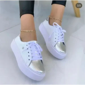 Techshoppy Women Fashionable Round Toe Lace-Up Sneakers