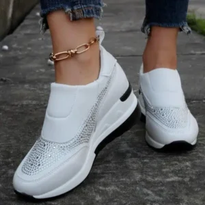 Techshoppy Women Fashion Rhinestone Slip Sneakers