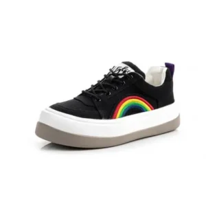 Techshoppy Women Fashion Casual Rainbow Color Block Platform Canvas Platform Shoes