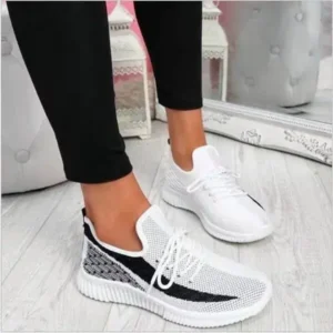 Techshoppy Women Fashion Casual Thick Sole Breathable Fly Woven Thick Sole Lace Up Sneakers