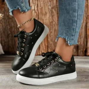 Techshoppy Women Fashion Shallow Toe Round Toe Casual Lace Up Sneakers