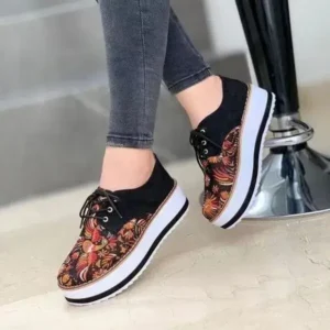 Techshoppy Women Fashion Pattern Canvas Flat Lace-Up Sneakers