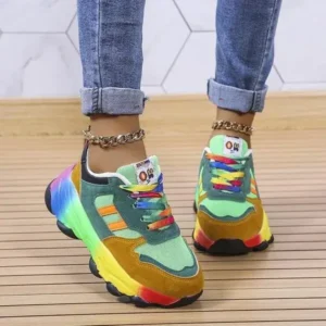 Techshoppy Women Fashion Platform Color Block Platform Sneakers