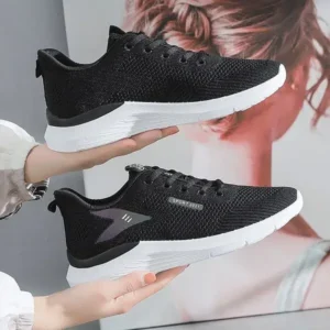 Techshoppy Women Fashion Flyknit Mesh Lace-Up Sneakers