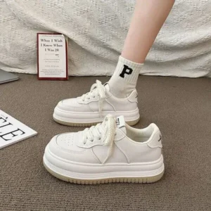 Techshoppy Women Fashion Round Toe Petite Platform Platform Lace-Up Sneakers