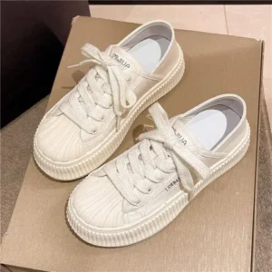 Techshoppy Women Fashion Shell Toe Platform Solid Color Lace-Up Sneakers