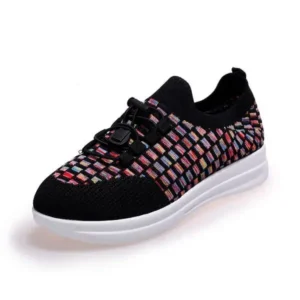 Techshoppy Women Fashion Low-Top Lace-Up Platform Color-Block Fly-Knit Sneakers