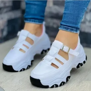 Techshoppy Women'S Casual Fashion Round Toe Mesh Solid Color Thick Sole Stitching Suede Hollow Platform Sneakers