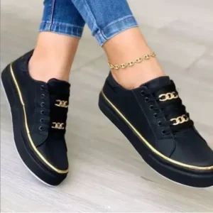 Techshoppy Women Thick Bottom Chain Casual Round Toe Fashion Pu Sneakers