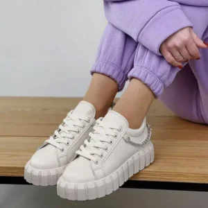 Techshoppy Fashion Metal Chain Front Lace Up Platform Sneakers