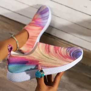 Techshoppy Women Fashion Round Multicolor Gradient Rainbow Mesh Sneakers